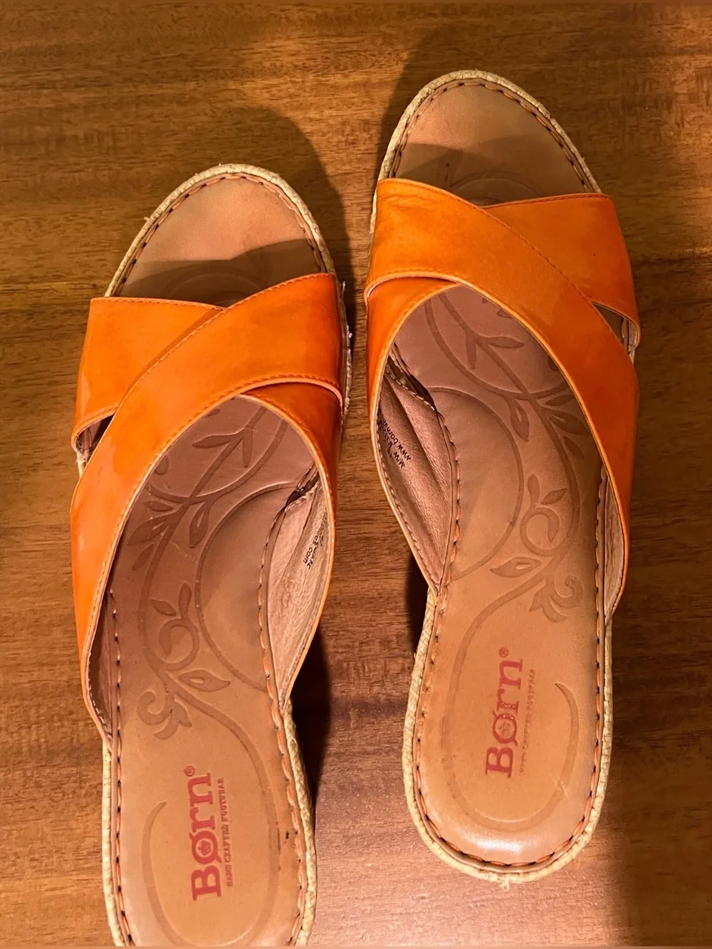 Born Yancy Orange Crisscross Wedge Sandals